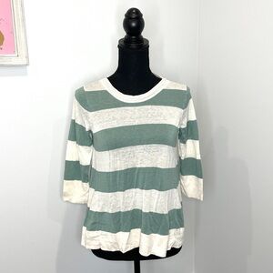 J.Crew Green Beige Stripe 3/4 Sleeve Top